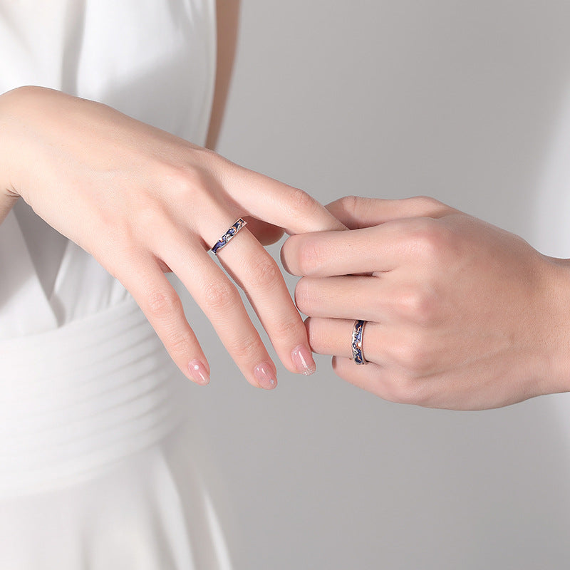 Sun Moon Star River Sterling Silver 925 Couple Ring Simple Niche Plain Ring Goddess Festival Sun Moon Adjustable Ring
