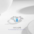 Original Butterfly Sterling Silver 925 Ring Women's Fashion All-Match Sea Blue Zircon Ring Ins Style White Fritillary Ring