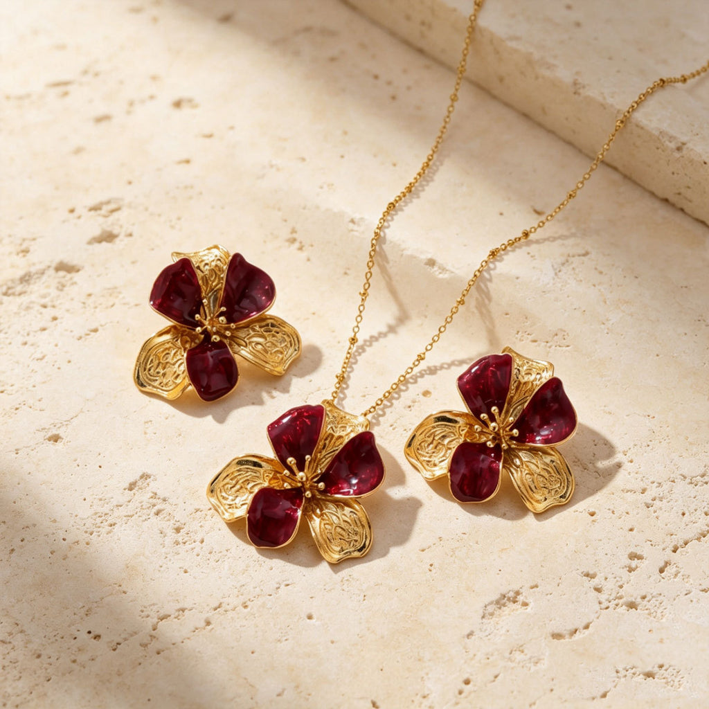 Burgundy Petal Flower Jewelry — product image 3