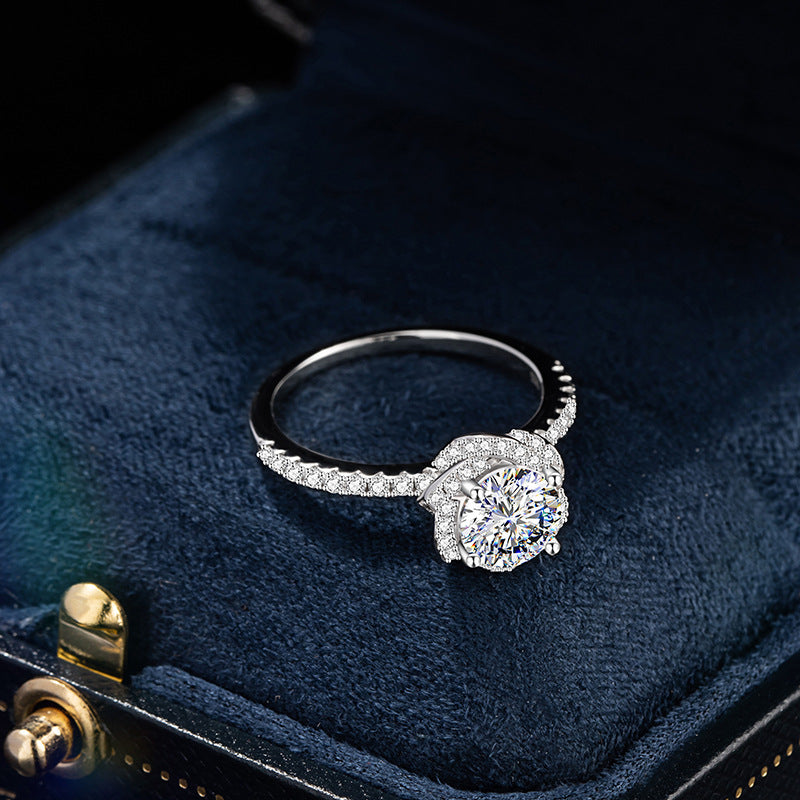 Rose Sterling Silver 925 Diamond Ring Women's Fashion All-Match Proposal Wedding Ring Ins Style Pair Ring