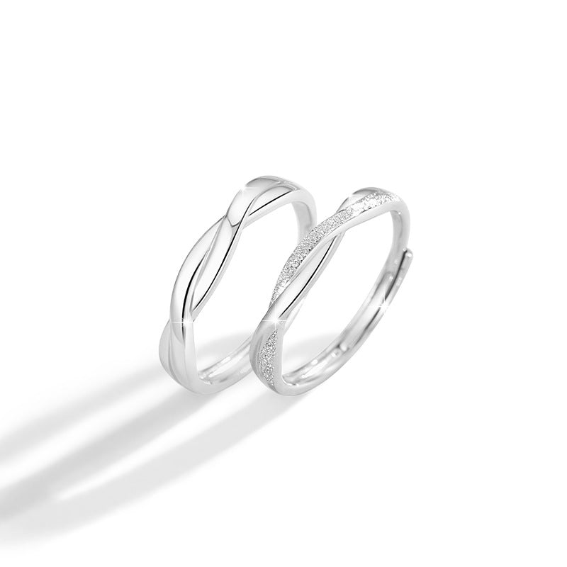 Mobius Pure Silver 999 Couple Ring Men and Women Niche Design Light Luxury Plain Ring Ins Style Double Knot Ring