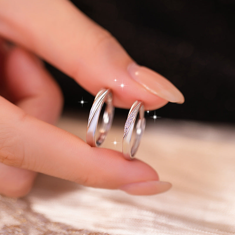 Love Together Sterling Silver 925 Couple Ring Men's and Women's Light Luxury High-Grade Vegetarian Ring 520 Mobius Ring Pair Ring
