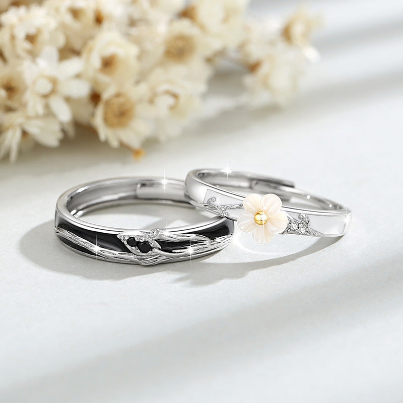 Cherry Blossom Sterling Silver 925 Couple Ring Men and Women Niche Design Light Luxury Zircon Ring Thing Ins Vine Ring
