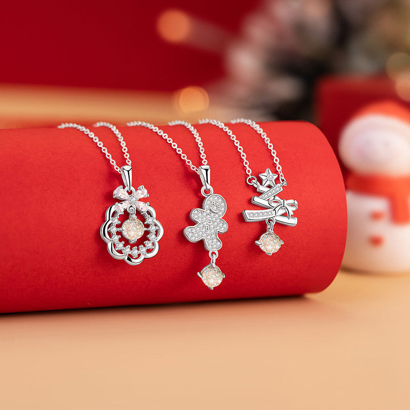 Christmas Tree Sterling Silver 925 Necklace Women's Fashion Versatile Bow Bell Sweater Chain Ins Ginger Cake Star Pendant