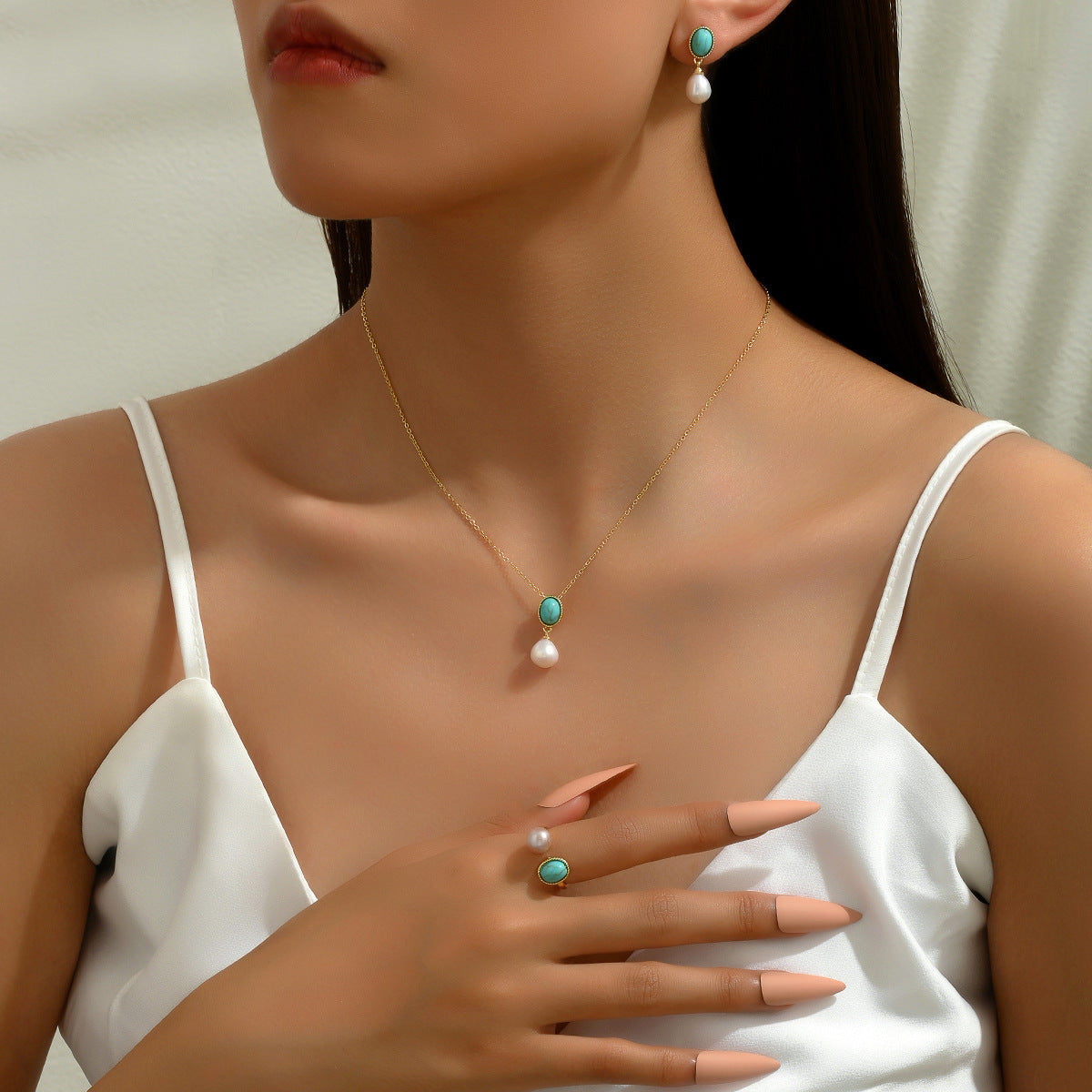 Turquoise-Color Pearl-Drop Jewelry