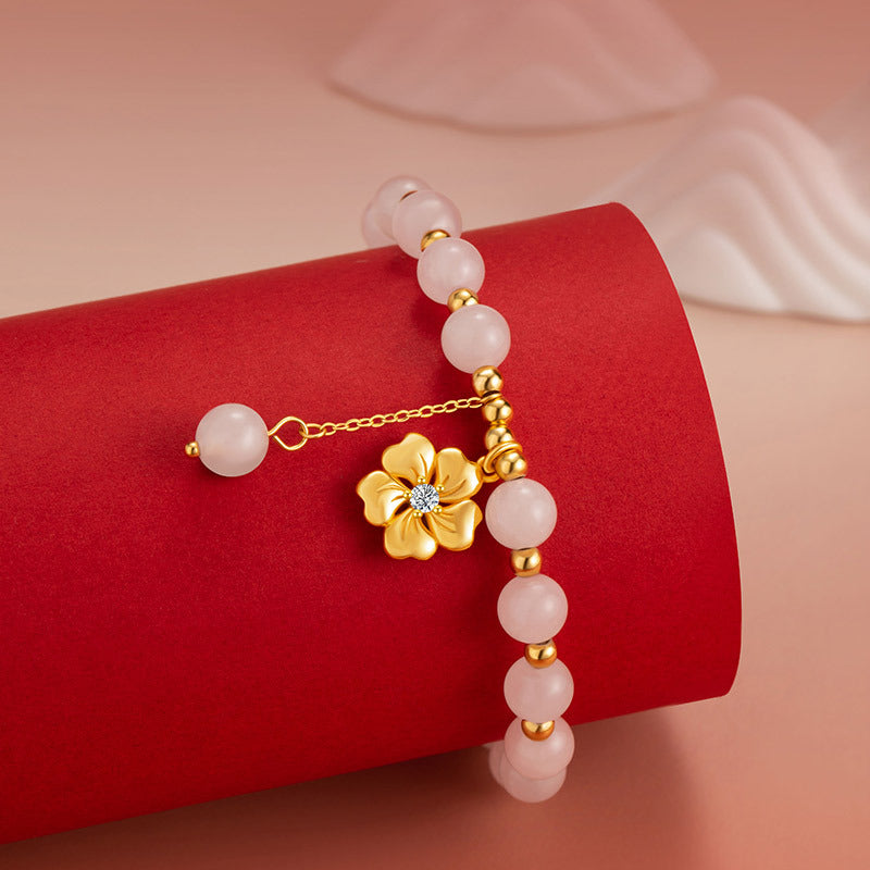 Sterling Silver Peach Blossom and Cherry Blossom Bracelet – Hetian Jade