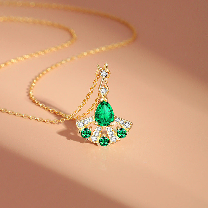 Original Sansheng Lucky Sterling Silver 925 Necklace Female Niche Design Light Luxury Zircon Clavicle Chain Ginkgo Leaf Pendant