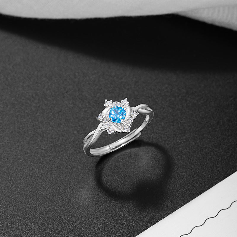 Star Sterling Silver 925 Ring Female Niche Design Light Luxury Zircon Snowflake Ring Ins Style Six-Pointed Star Ring