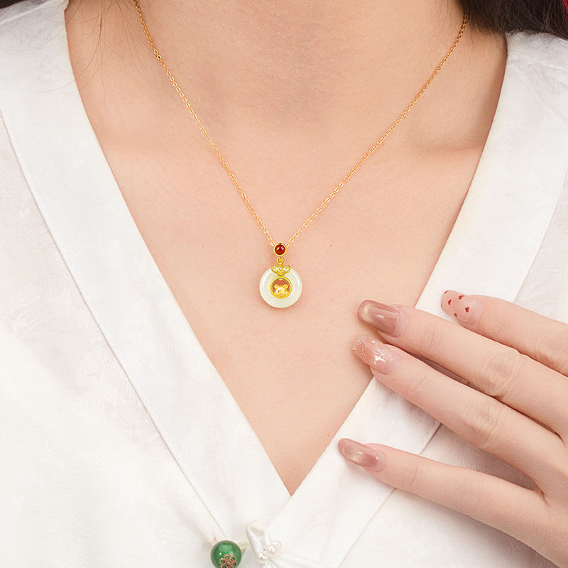 Fine Silver Disc and Zodiac Necklace – Hetian Jade