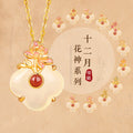 December Birthday Flower God Auspicious Necklace S925 Silver Inlaid White Chalcedony Red Agate Birthday Gift for Girlfriend