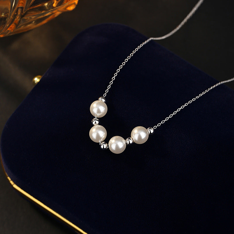 S925 Sterling Silver Necklace Simple Beading Clavicle Chain Light Luxury High Sense Niche Accessories Commuter Gift Silver Jewelry Spot
