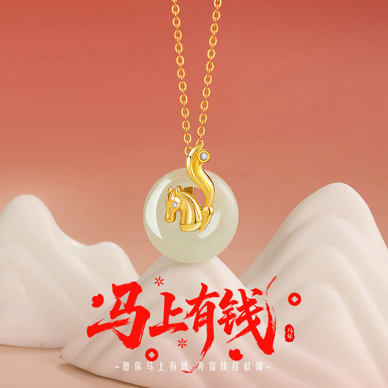 Sterling Silver Zodiac and Disc Necklace – Hetian Jade