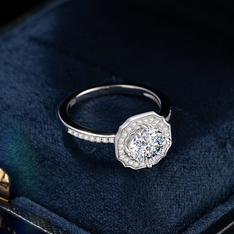 Sterling Silver 925 Diamond Ring Women's Simple High-Grade Moissanite Ring 1 Karat Irregular Wedding Ring