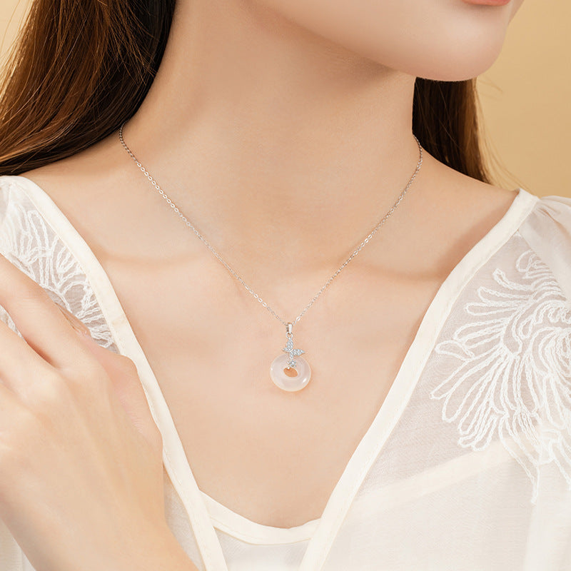 Sterling Silver Butterfly and Disc Necklace – Chalcedony