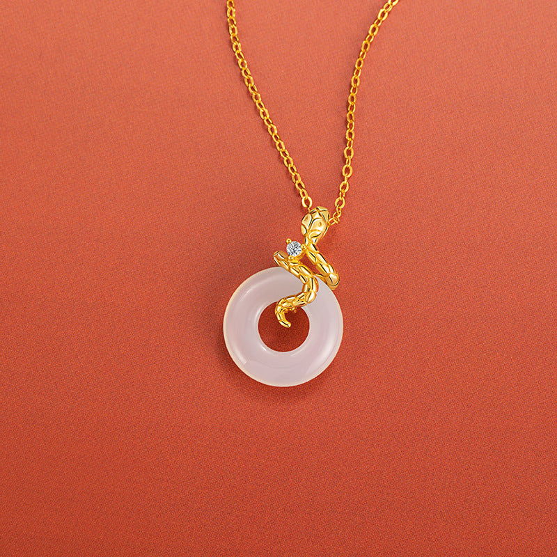 Fuyun Cute Snake Sterling Silver 925 Chalcedony Necklace National Fashion Birth Year Safety Buckle Clavicle Chain Ins Style Zodiac Pendant