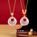 New Chinese Style Chalcedony Safety Buckle Chain S925 Sterling Silver Lucky Beads Necklace Gift for Elders Mother Girlfriend