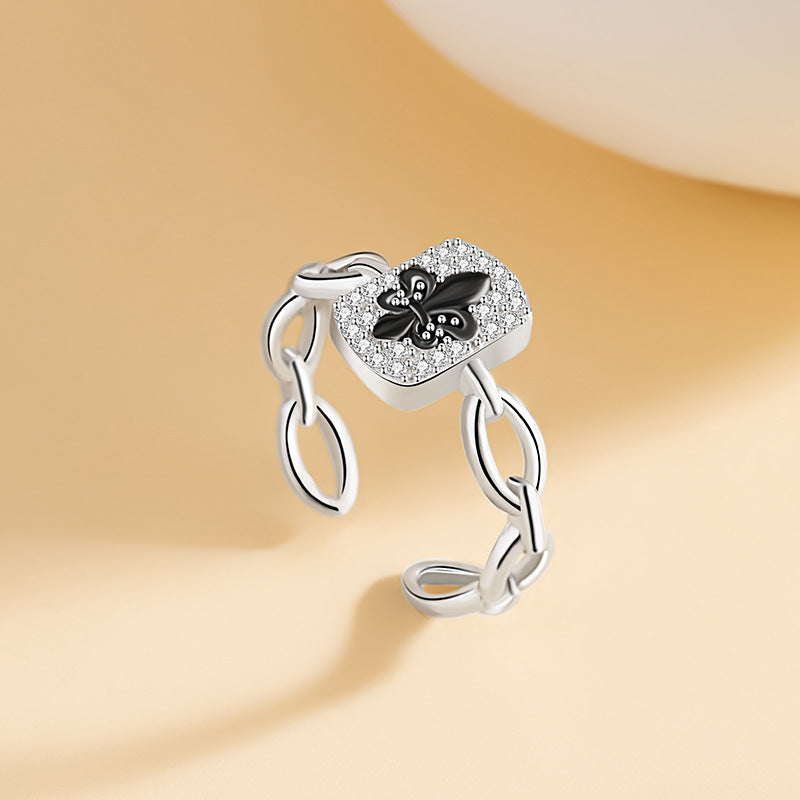 Iris Sterling Silver S925 Ring Women's Light Luxury Fashion Design Square Ring Ins Style Square Zircon Bracelet
