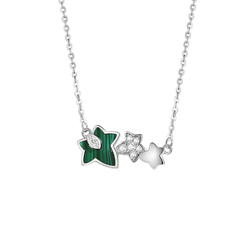 Maple Leaf Sterling Silver 925 Necklace Women's Fashion All-Match Flower Zircon Clavicle Chain Ins Peacock Ginkgo Leaf Pendant