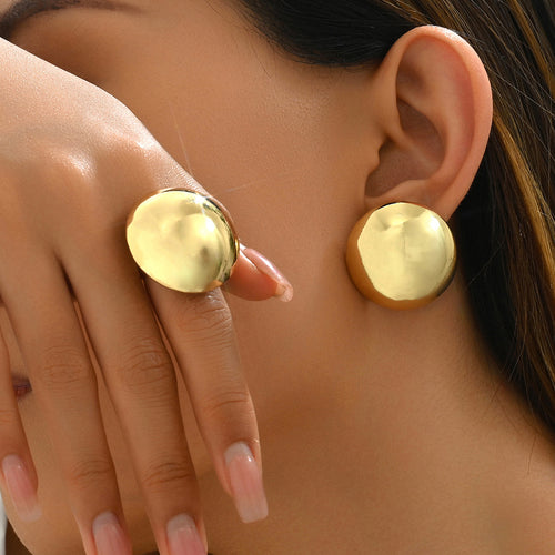 2024 New All-Match Ring Earrings Women's Jewelry Set 18K Electroplated Alloy Earrings Chanel Style Index Finger Ring