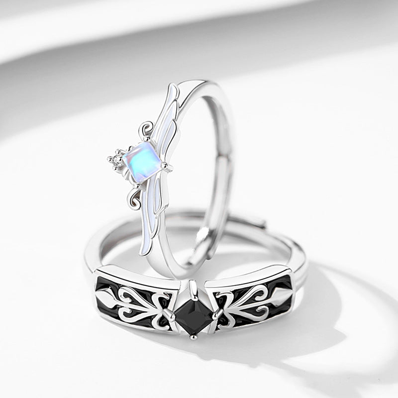 Original Design Princess Knight Couple Ring Glass Ring Cold Enamel Pair Crown Long-Distance Love Ring Generation Hair