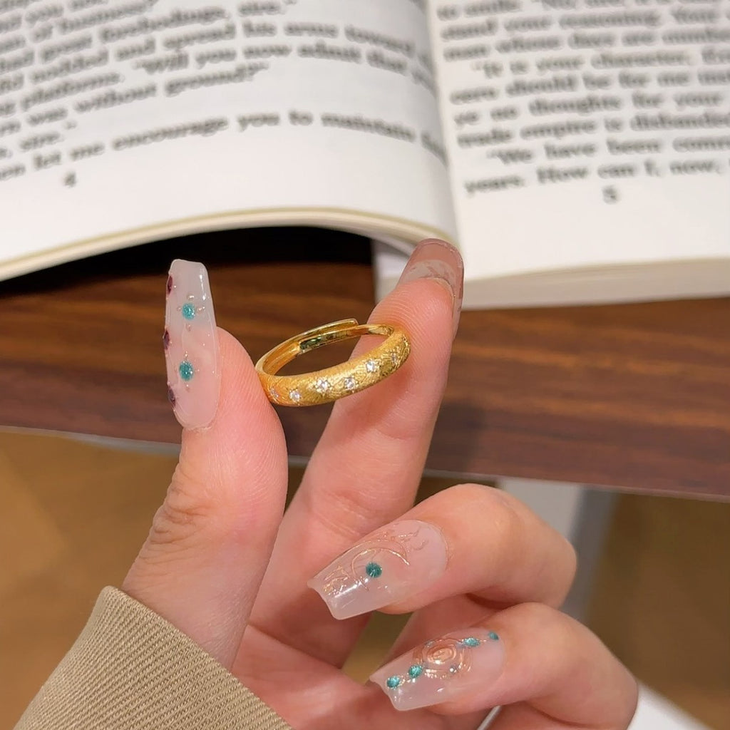 Starry Sky Sterling Silver 925 Ring Mid-Ancient Buqi Style Handmade Brushed Star Ring Ins Light Luxury High-Grade Ring