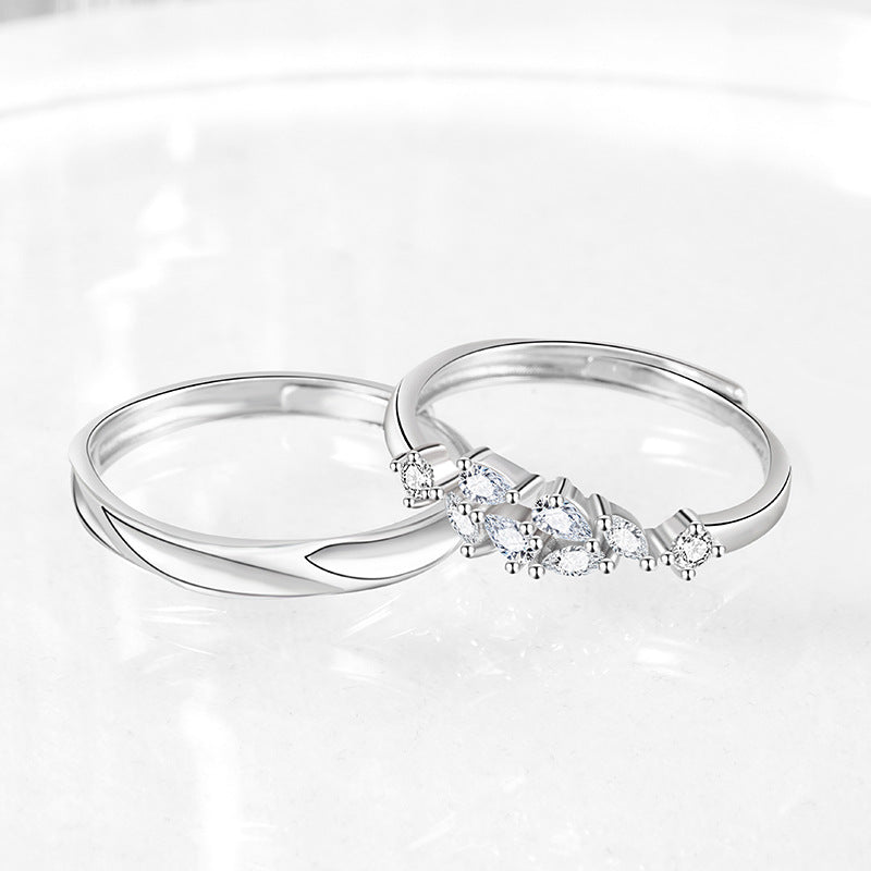 Wisteria Flower Pure Silver 999 Couple Ring Light Luxury High-Grade Flower Zircon Ring Ins Gift for Girlfriend Pair Ring