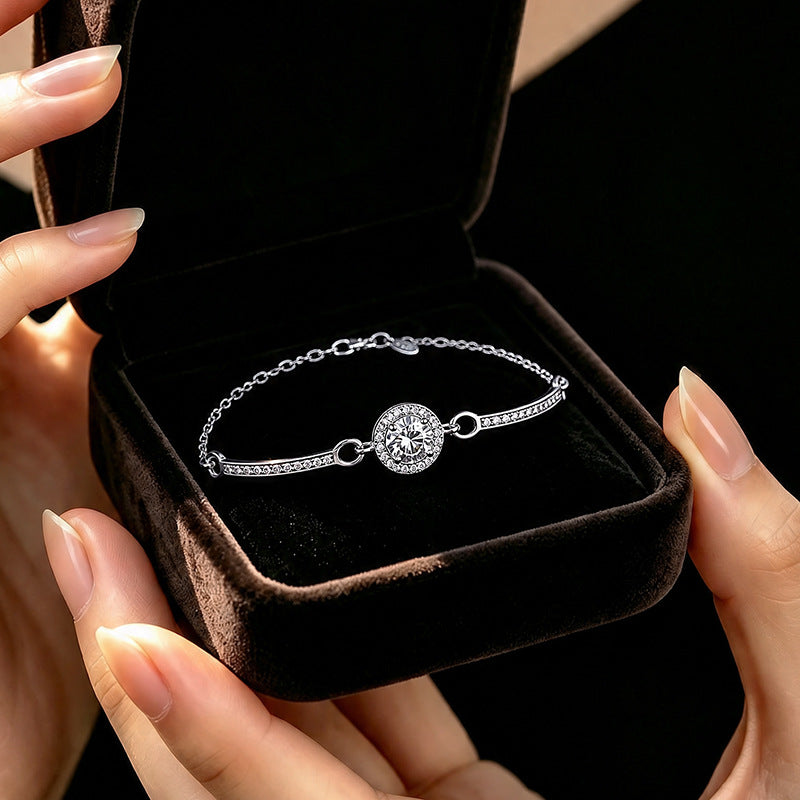 Fine Silver Bag Bracelet – Zircon Accents