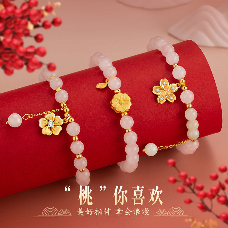 Sterling Silver Peach Blossom and Cherry Blossom Bracelet – Hetian Jade