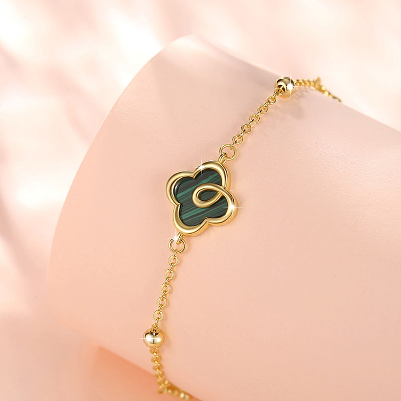 Lucky Clover Sterling Silver 925 Bracelet Women's Fashion Versatile Flower Bracelet Qixi Ins Style Peacock Bracelet