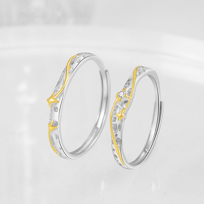 Meteor Shower Sterling Silver 925 Couple Ring Couple's High-Grade Star Zircon Ring Ins Wind Starry Ring