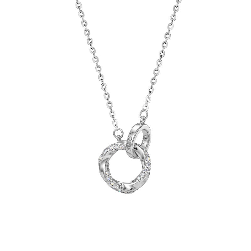 Ring Buckle Pure Silver 999 Necklace Niche Light Luxury High-Grade Zircon Clavicle Chain Ins Mobius Ring Pendant