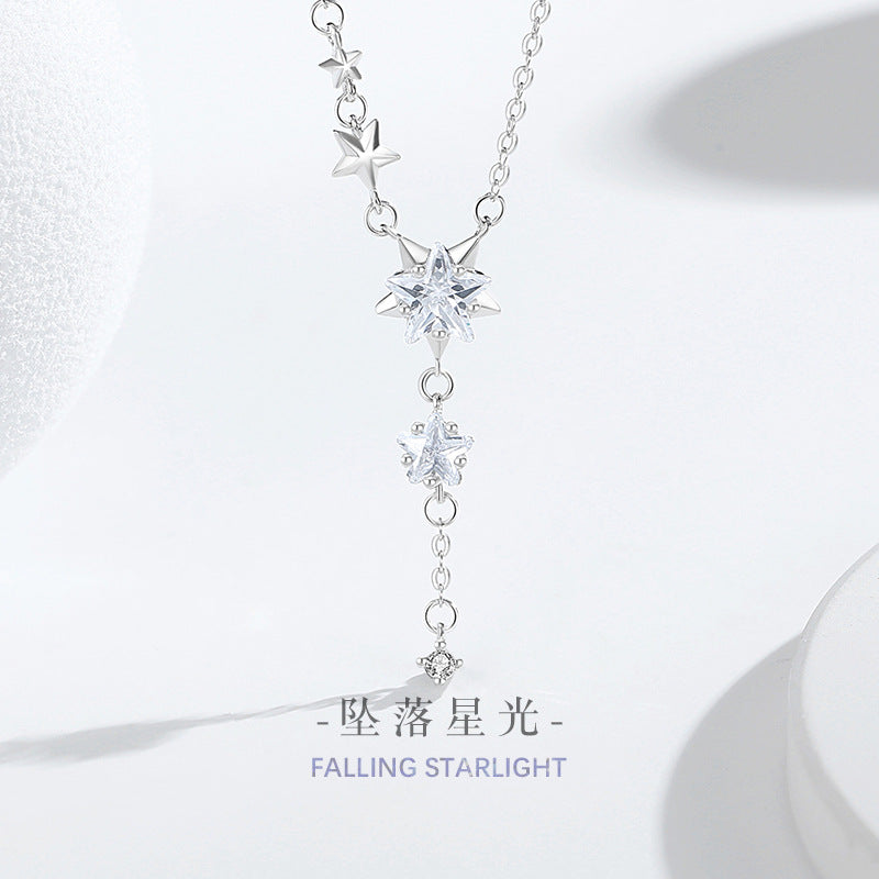Star Sterling Silver 925 Necklace Female Niche Design Light Luxury Zircon Tassel Clavicle Chain Ins Style Meteor Shower Pendant