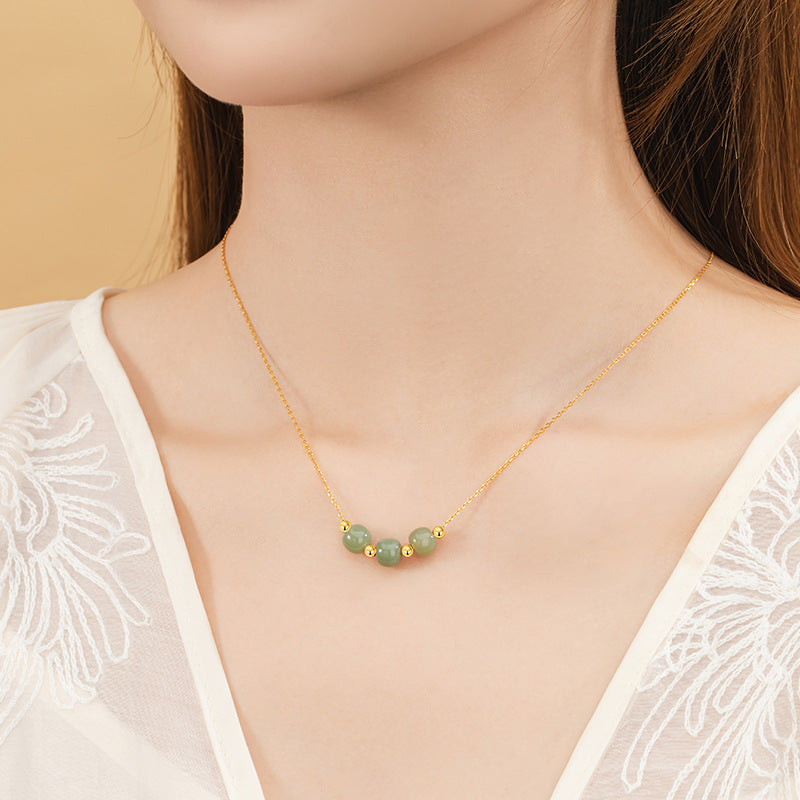 Sterling Silver Circle and Bead Necklace – Hetian Jade