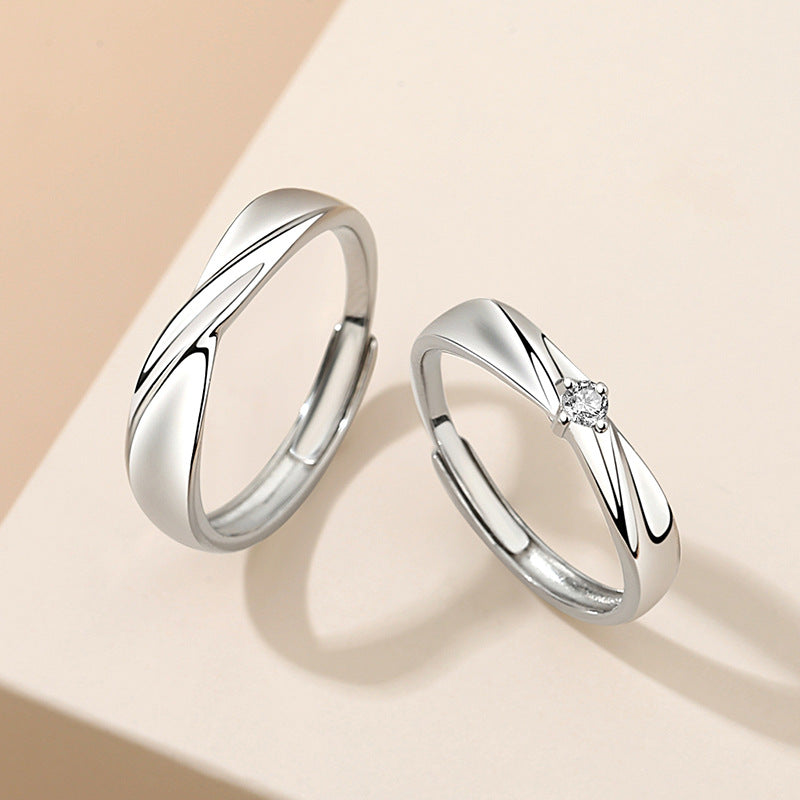 Mobius Sterling Silver 925 Couple Ring Niche Design Light Luxury Zircon Plain Ring Valentine's Day Gift Pair Ring