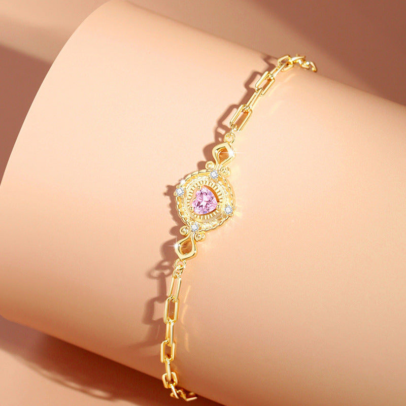 Original Heart Has You Sterling Silver 925 Bracelet Women's Light Luxury High-Grade Pink Zircon Bracelet Ins Style Lovely Bracelet