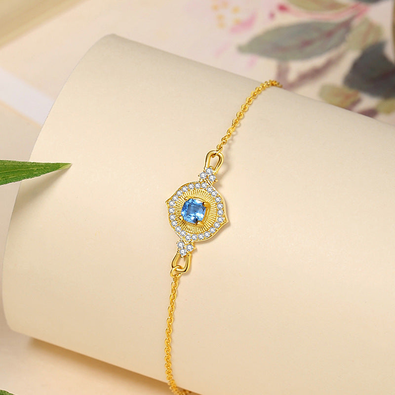 Sterling Silver Ocean and Heart Bracelet – Blue Zircon