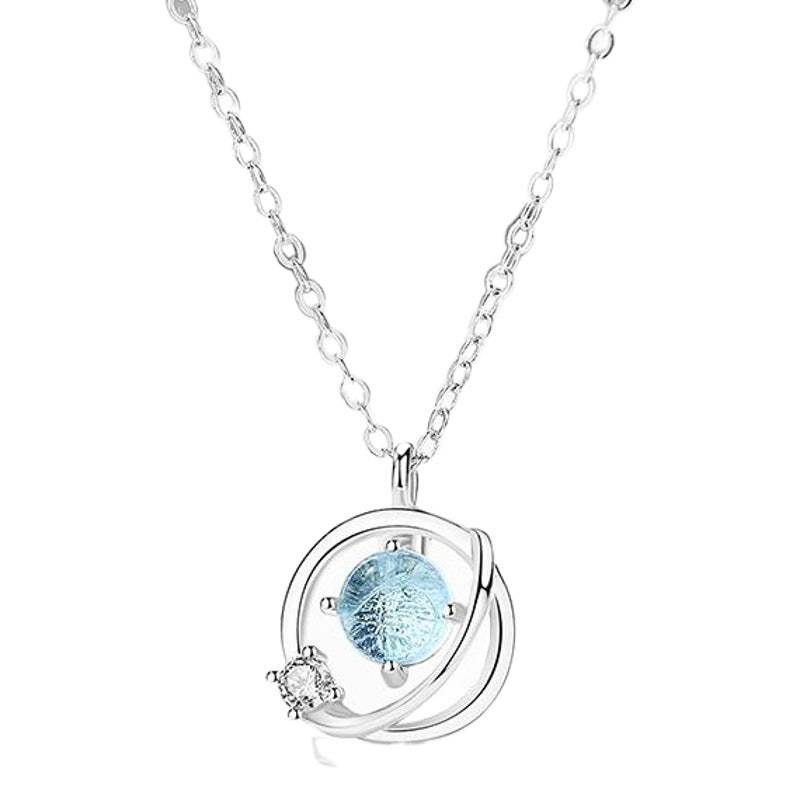 Fantasy Planet Necklace Women's Sterling Silver Glass Pendant Trendy Niche Light Luxury Clavicle Chain Simple Elegant Online Gift