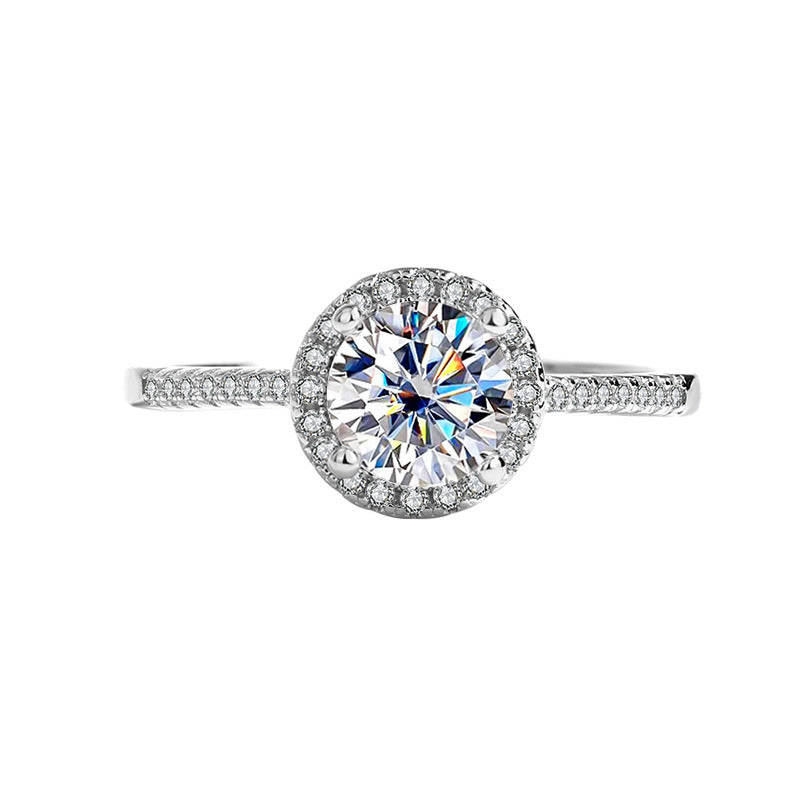 Sterling Silver 925 Diamond Ring Women's Simple High-Grade Bouquet Moissanite Ring round 1 Karat 6 Wedding Ring