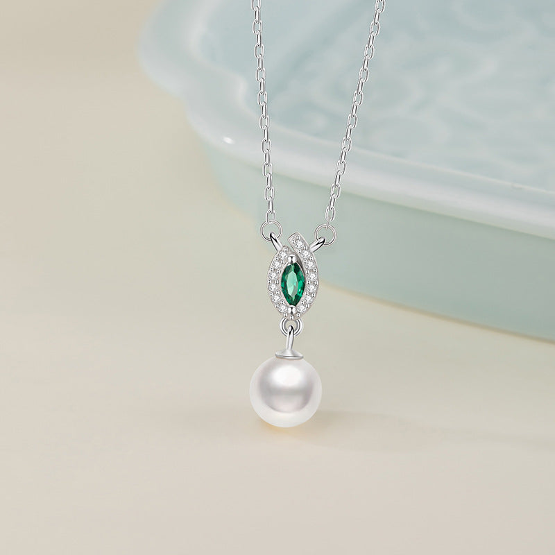 Natural Freshwater Pearl Sterling Silver 925 Necklace Female Niche Design Light Luxury Leaf Zircon Clavicle Chain Ins Pendant