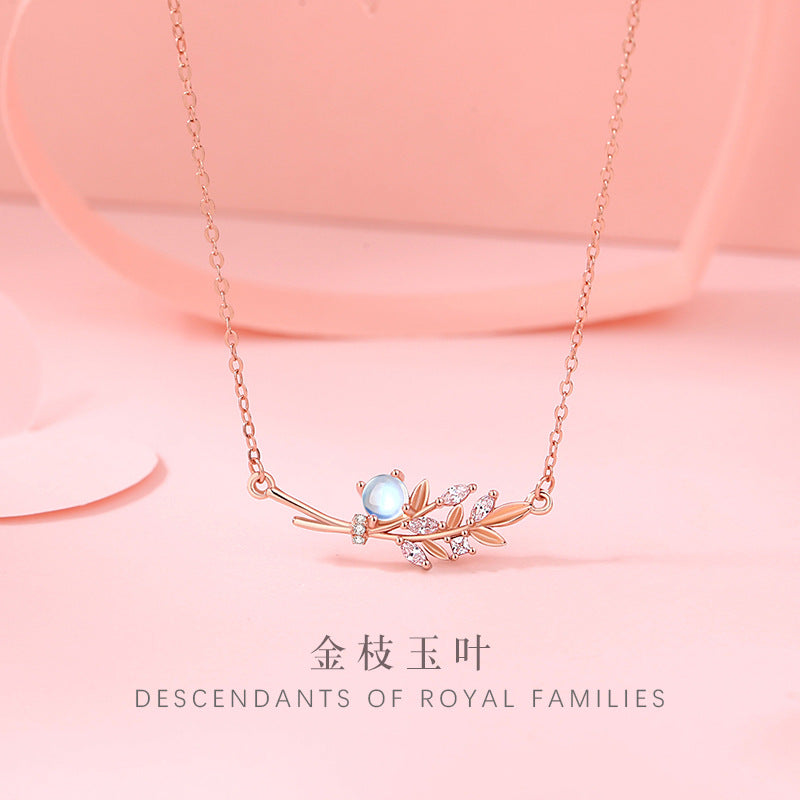 Sterling Silver Branch and Leaf Necklace – Jade
