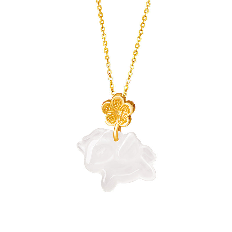 Immediately Rich Flower Sterling Silver 925 Necklace Female National Tide White Agate Birth Year Clavicle Chain Zodiac Horse Flower Pendant