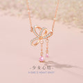 Bowknot Sterling Silver 925 Necklace Women's Fashion All-Match Love Clavicle Chain, INS Style Zircon Tassel Pendant