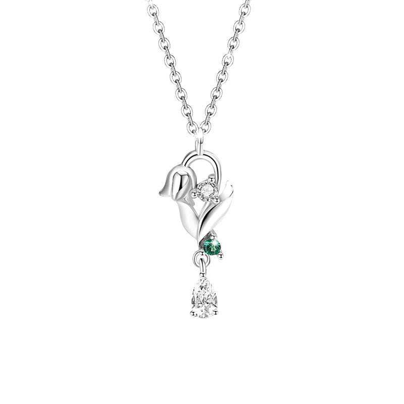 Lily Sterling Silver 925 Necklace Female Niche Design Light Luxury Zircon Tassel Clavicle Chain Ins Wind Chime Pendant