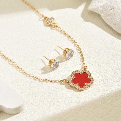 2024 New Chanel Style Women's Necklace Earrings Set Niche Flower Diamond Design Long Clavicle Chain