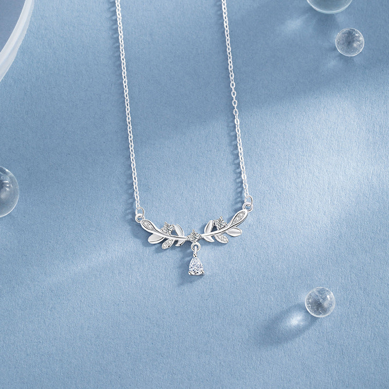 Laurel Goddess Pure Silver 999 Necklace Female Niche Design Light Luxury Zircon Clavicle Chain Ins Style Wheat Ear Pendant