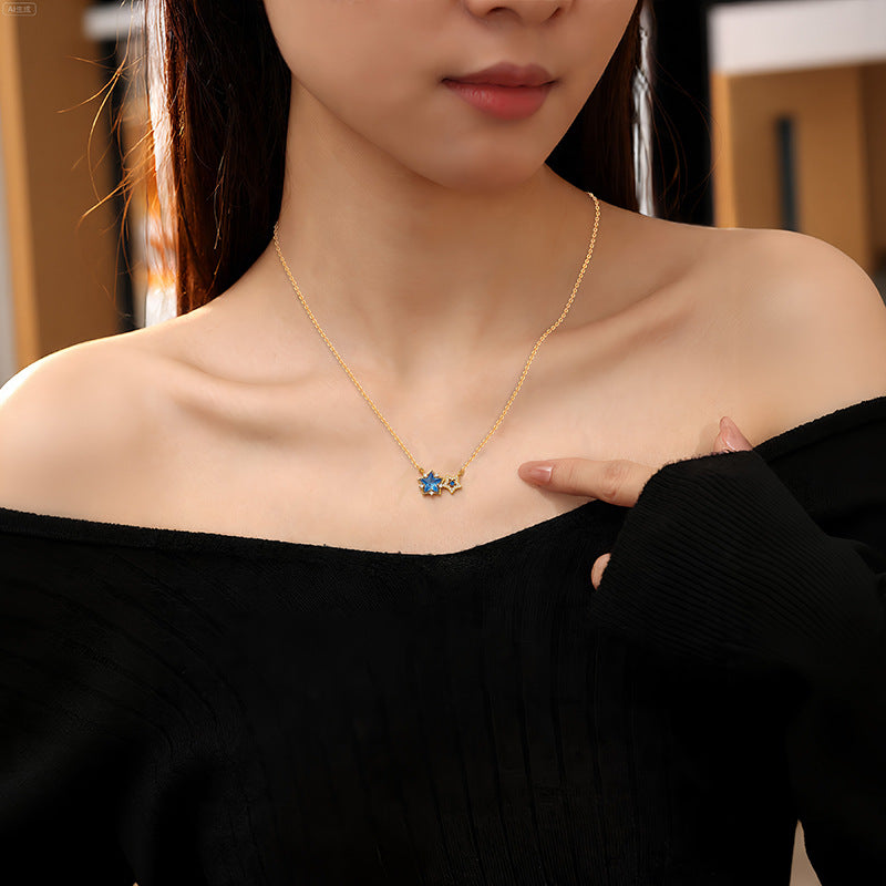 S925 Sterling Silver Necklace Bracelet Set Light Luxury Design Star Gift for Girlfriend Holiday Personalized Student Jewelry