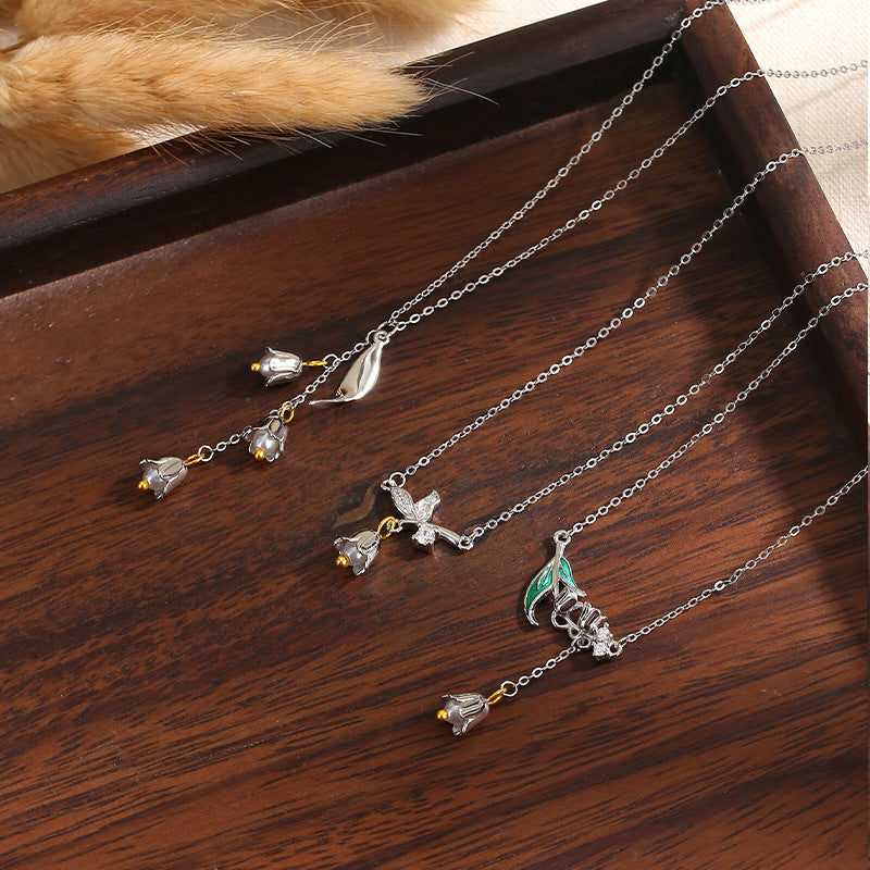 Sterling Silver Orchid and Butterfly Necklace – Freshwater Pearl