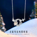 Snowflake Sterling Silver 925 Necklace Female Niche Design Light Luxury Glass Stone Star Clavicle Chain Ins Christmas Pendant