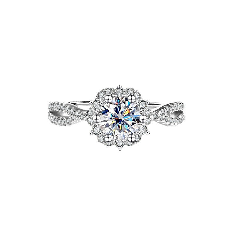 Sterling Silver 925 Diamond Ring Women's Fashionable High-Grade Moissanite Flower Ring 1 Karat Surrounding Flower Wedding Ring