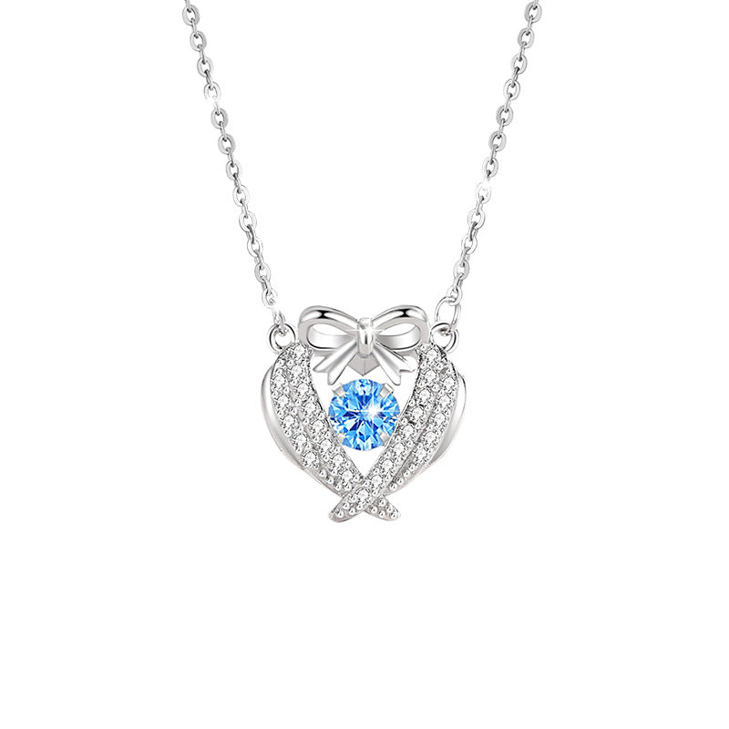 Heart-Shaped Smart Sterling Silver 925 Necklace Women's Bracelet All-Match Zircon Clavicle Chain Gift Ins Style Bow Pendant